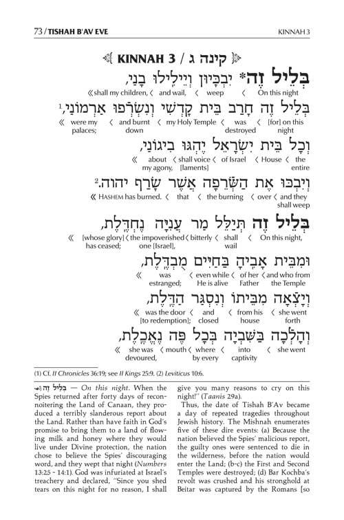 Schottenstein Ed. Interlinear Kinnos / Tishah B’av Siddur – Ashkenaz – Pocket Size P/B – תמונה 2