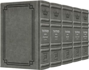 Signature Leather Collection Ashkenaz Hebrew/English Full-Size 5 Vol Machzor Set Glacier Grey